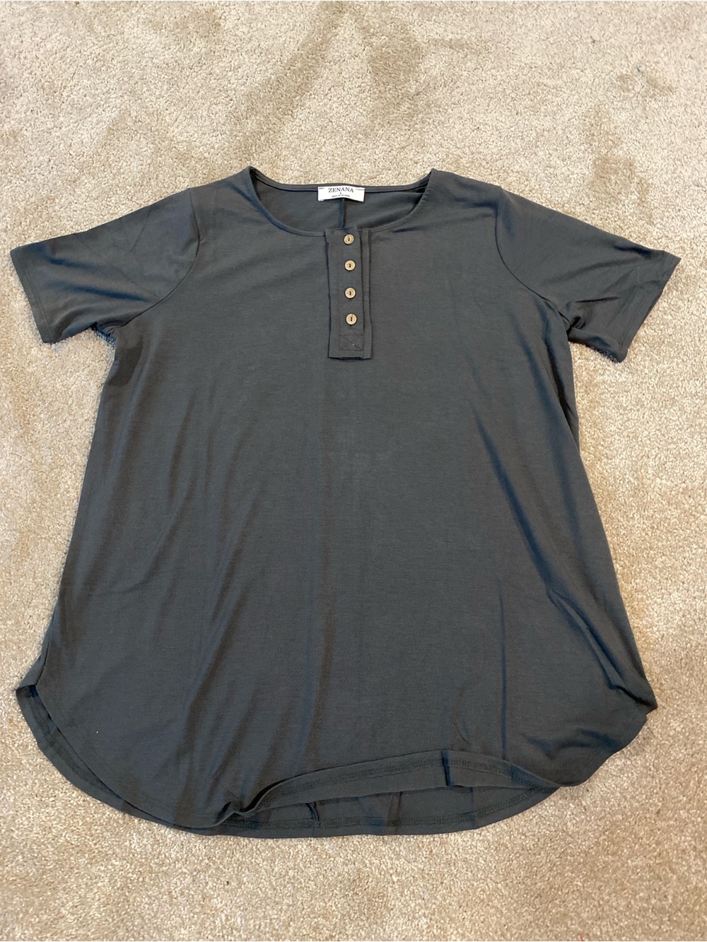 Zenana Charcoal Grey Short Sleeve Henley Tunic Top Large